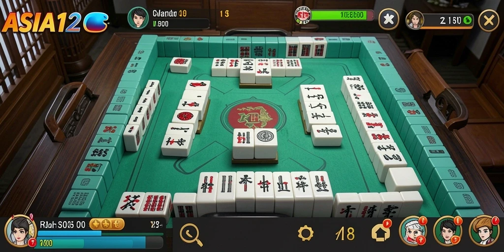 Tangkapan layar gameplay ASIA128 yang menampilkan suasana permainan Mahjong.