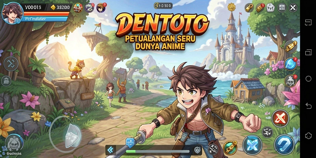 Screenshot DENTOTO menampilkan aksi seru dari karakter anime.