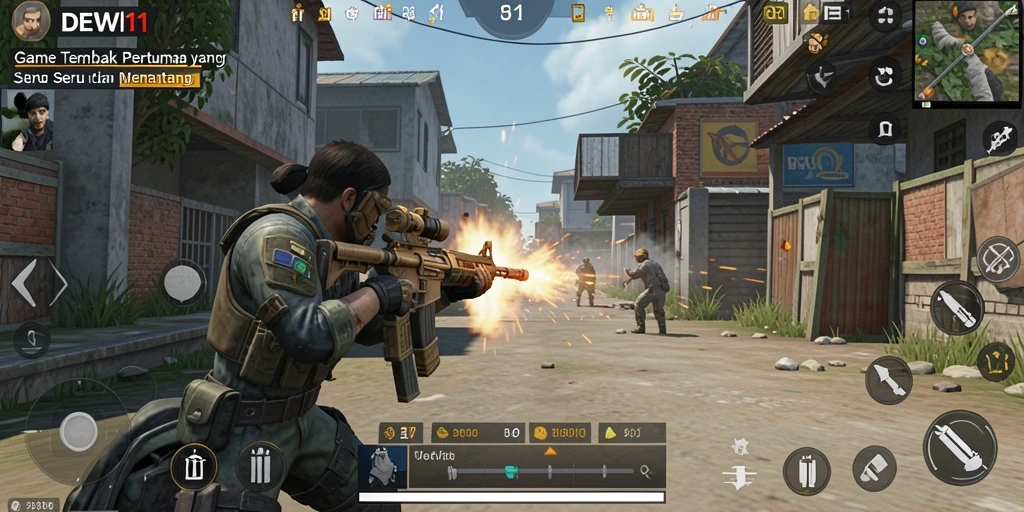 Tampilkan gameplay seru dari DEWI11 saat aksi tembak-menembak berlangsung.