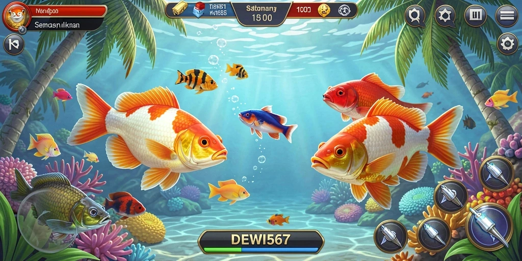 Screenshot gameplay seru DEWI567 Tembak Ikan yang menampilkan aksi menangkap ikan.