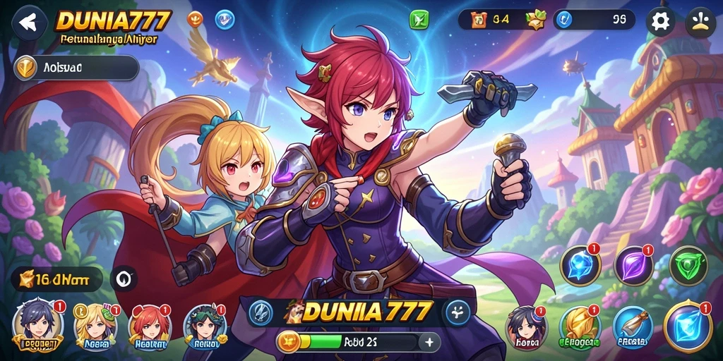 Screenshot gameplay DUNIA777 menunjukkan pertempuran seru karakter anime.
