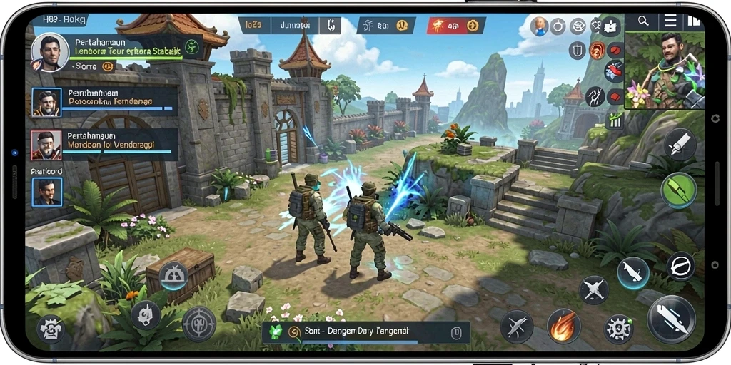 Screenshot gameplay H89 menunjukkan aksi menara pertahanan yang intens.