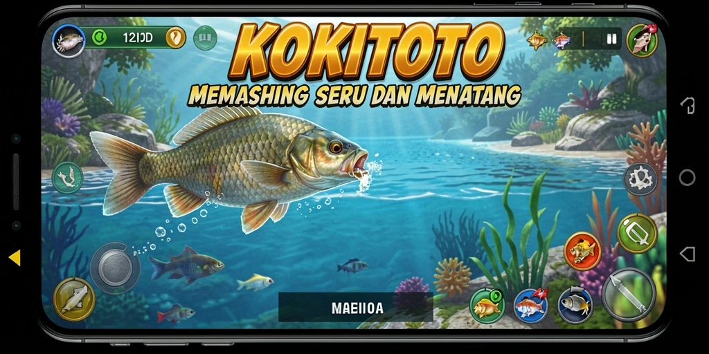 Tampilan gameplay KOKITOTO dengan aksi memancing yang seru.