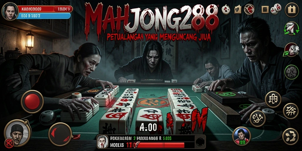 Screenshot gameplay MAHJONG288 menampilkan suasana horor yang mencekam.