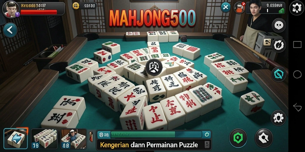 Tampilan gameplay seram dan menegangkan dalam MAHJONG500.